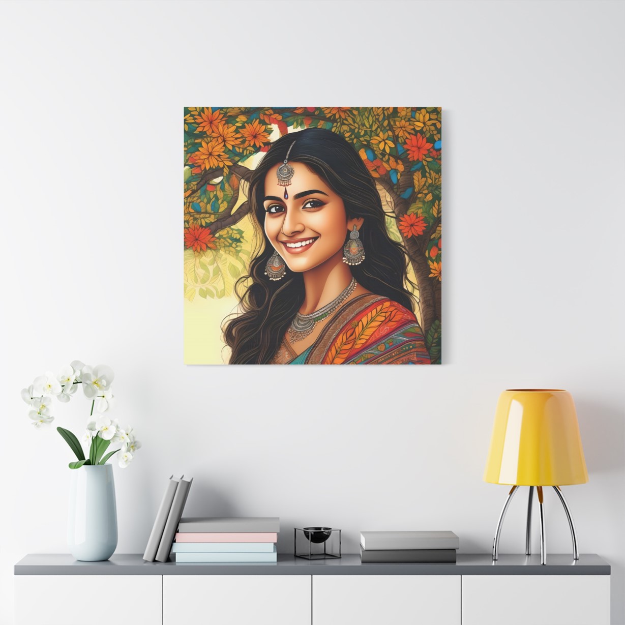 Pretty Woman Madhubani Wall Art | Gallery Canvas Wraps - Image 7