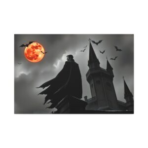 Spooky Halloween Canvas Art – Haunted Castle with Moon and Bats