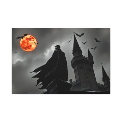 Spooky Halloween Canvas Art - Haunted Castle with Moon and Bats - Image 2
