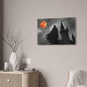 Spooky Halloween Canvas Art – Haunted Castle with Moon and Bats