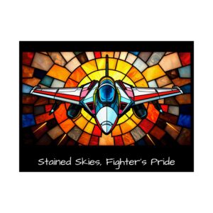 Stained Skies Fighter’s Pride Matte Horizontal Poster, Inspirational Wall Art, Aviation Decor, Gift for Pilot, Stained Glass Style