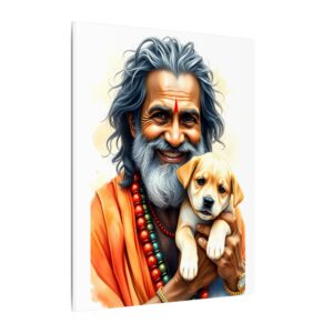 Hindu Saint with a Puppy Canvas Art | Gallery Wraps