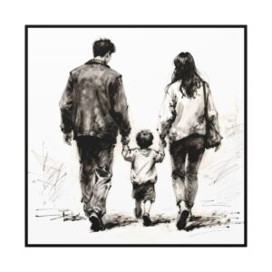 Canvas Art Family Wall Decor | Charcoal Art of Parents with Child