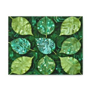 Green Tech Leaf Canvas Art | Modern Office Decor