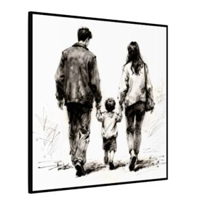 Canvas Art Family Wall Decor | Charcoal Art of Parents with Child
