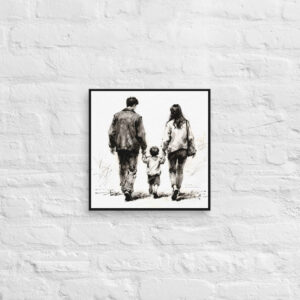 Canvas Art Family Wall Decor | Charcoal Art of Parents with Child