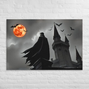 Spooky Halloween Canvas Art – Haunted Castle with Moon and Bats