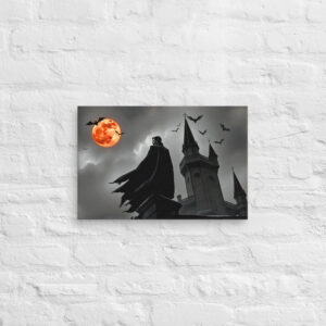 Spooky Halloween Canvas Art – Haunted Castle with Moon and Bats